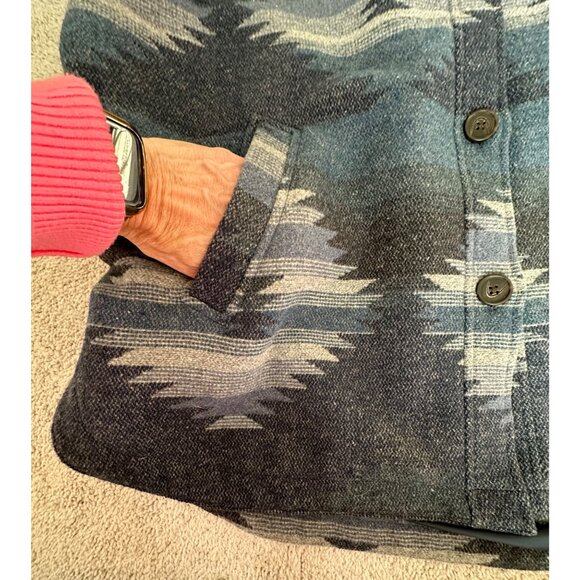Coldwater Creek Womens Aztec Print Sierra Madras Jacket Size XL Blue Wool Blend - Picture 13 of 16